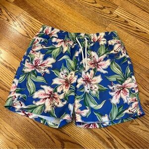 NWOT Polo Ralph Lauren Swim Trunks Hawaiian Hibiscus Blue Pink Floral Men’s M